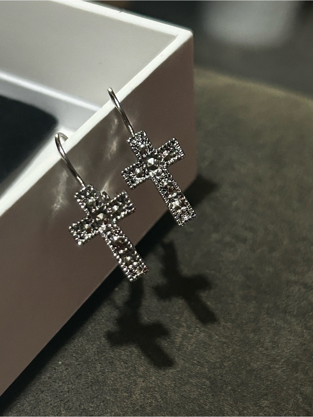 Sparkling Silver Crystal Cross Drop Earrings